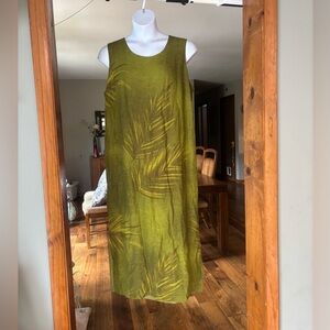 Elisabeth by Liz Claiborne Green Sleeveless Dress with Leaf Print Silk Linen